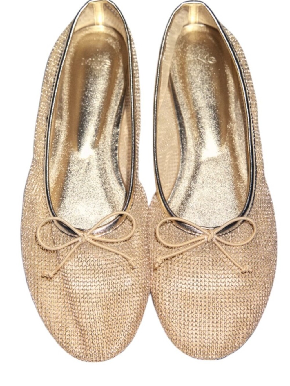 Mango mesh ballet flats in Gold Ballet Flats with Bow ....Size 42/US 10.5